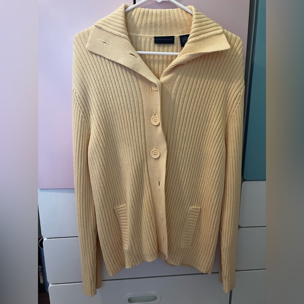 Relativity yellow Ribbed Cardigan with Mock Turtleneck